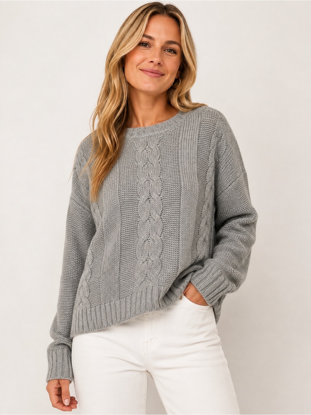 Rachel Zoe Gray Cable Knit Oversized Sweater Size Medium